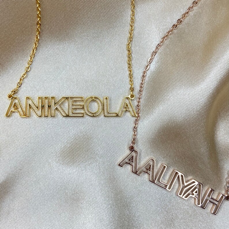 Name Necklace Outline Name Necklace Gold Name Necklace Personalised Name Necklace Personalised Necklace image 1