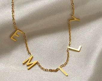 Letter Necklace Gold Initial Necklace Name Necklace Space Letter Necklace Personalise Necklace Christmas Gift for Her