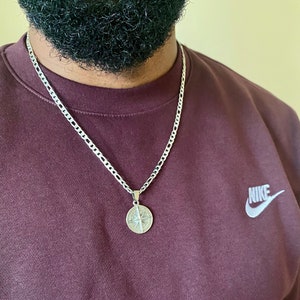 Kompass Kette Kompass Anhänger Edelstahl Silber Figaro Kette Herren Halskette Valentinstag Geschenk für Ihn Herren Geschenk Vatertag Weihnachten