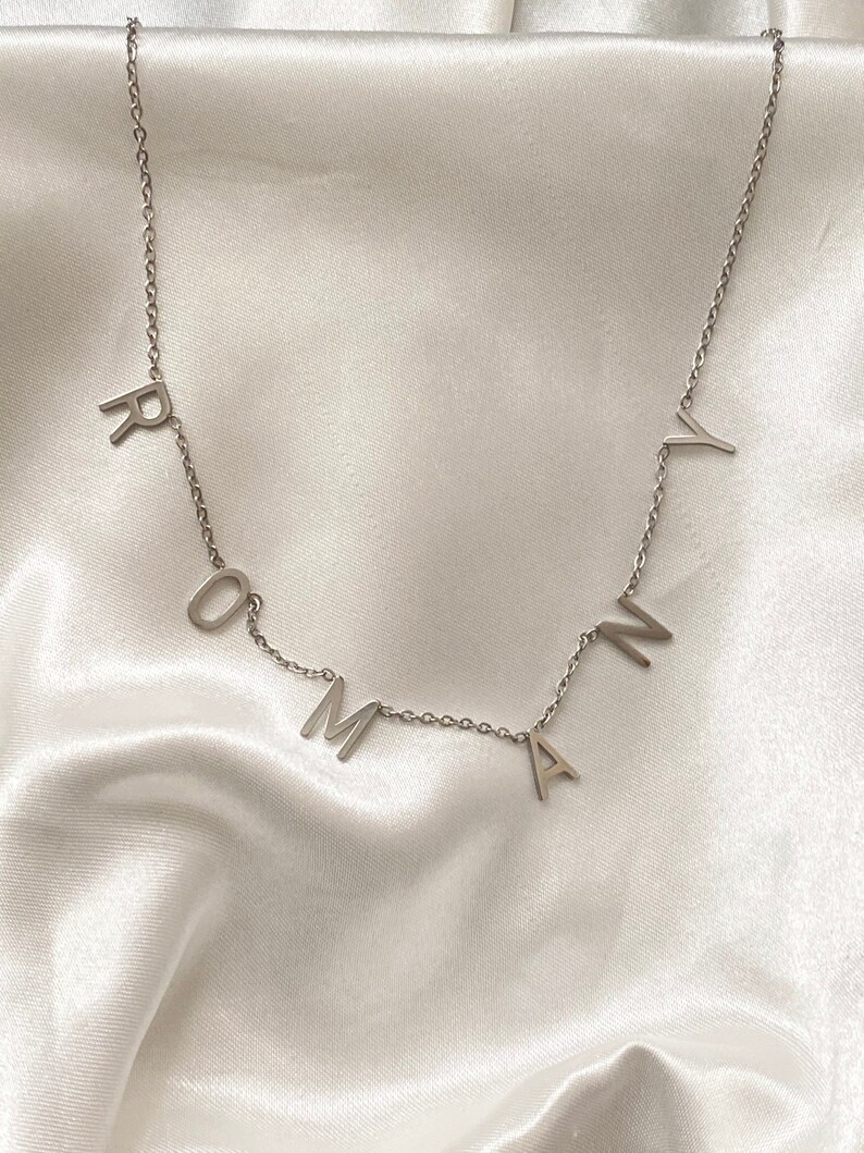 Letter Necklace Gold Initial Necklace Name Necklace Space Etsy