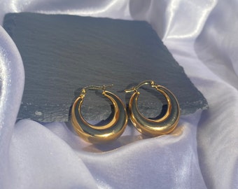 14k Gold Plating Creole Earrings Oval Earrings Chunky Oval Earrings Chunky Gold Earrings Donut Hoops Moon Hoop Earrings Mother’s Day Gift