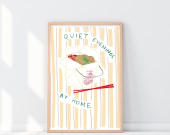 Noites tranquilas em casa <br>de <br> Entrega Rápida? Arte Ramen | Ramen para viagem | Impressão de cozinha