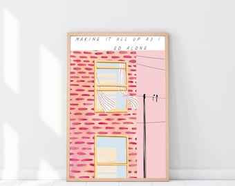 Impressão sonhador da brisa da janela de <br> Entrega Rápida? Lema de vida | Vida em apartamento | Arte do céu rosa