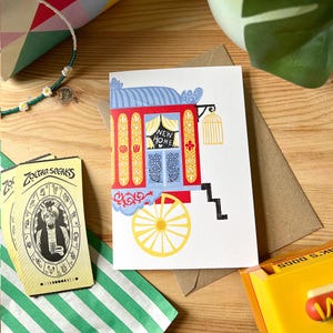 Nuova casa, nuove avventure / Biglietto di auguri per il trasloco / Biglietto di auguri per la fiera d'epoca / Design per roulotte