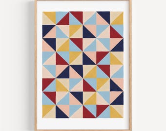 Impression d'art triangles rétro | Oeuvre d'art Vibes d'automne | Imprimé à motifs douillet | Art géométrique | Oeuvre d'art Hyyge