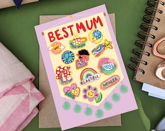 Melhor Mãe - Cartão com Flâmula | Cartão para o Dia das Mães | Cartão para a Mãe | O que Torna as Mães Especiais | Pintado à Mão