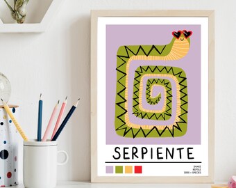 Imprimé serpent | Chambre d'enfant sur le thème de la jungle | Décoration animal sauvage | Art de la jungle pour chambre d'enfant