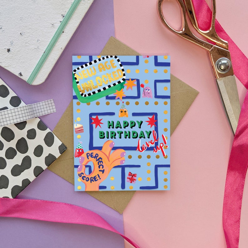 Carte d'anniversaire de joueur rétro image 1