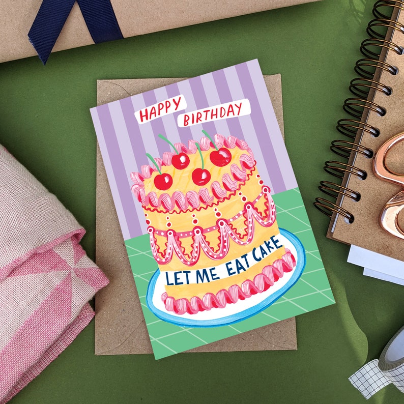 Cartão de bolo de aniversário - Deixe-me comer bolo imagem 2