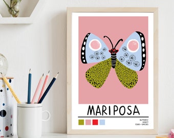 Impression papillon | Oeuvre d'art pour chambre d'enfant Jungle | Décoration de chambre d'enfant