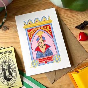 carte d'anniversaire de diseuse de bonne aventure | vintage de fête foraine | Thème d'anniversaire de carnaval | Design de carte d'anniversaire des années 80 et 90