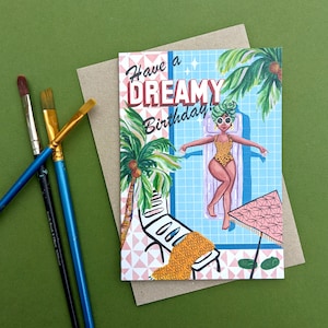 Ayez une carte d'anniversaire de rêve - Thème de vacances rétro