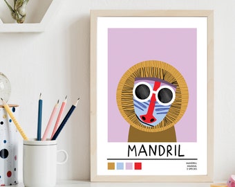 Impressão de quarto infantil Mandrill | Decoração Selva | Arte brilhante no quarto infantil