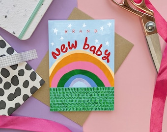 Cartão de bebê novo, cartão de boas-vindas ao bebê, cartão colorido para bebê, design do Reino Unido | Cartão de chá de bebê | Bebê menino | Bebê menina
