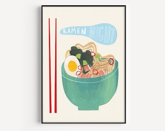 Ramen Night Print | Ramen Artwork | Kitchen Decor | Ramen Take Out | Kitchen Art
