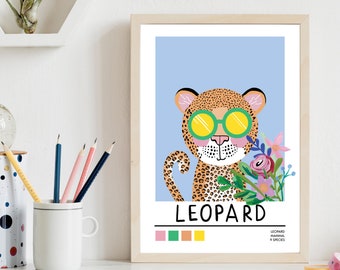 Estampa de leopardo | Arte da selva | Berçário da selva | Impressão de animais selvagens