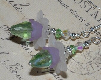 Victorian Earrings Woodland Flower Earrings Lucite Flower Crystals Victorian Bohemian Vintage Style Fairy Flower Earrings