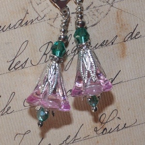 Victorian Earrings Czech Glass Rhinestone Crystal Flower Bohemian Whimsical