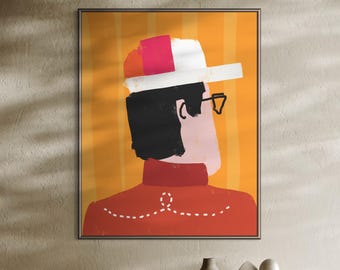 Arte de parede para imprimir, retrato em tons de laranja queimado, download digital retrô eclético, decoração de apartamento estilo meados do século XX