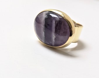 Oval Amethyst cabochon Brass Statement Ring