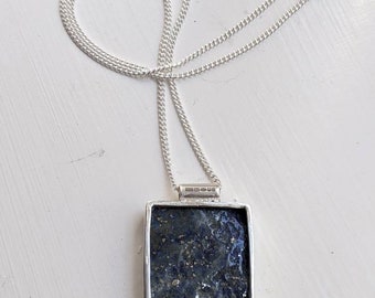 Lapis Lazuli 'plak' Cabochon open gesteund Sterling Zilveren Hanger