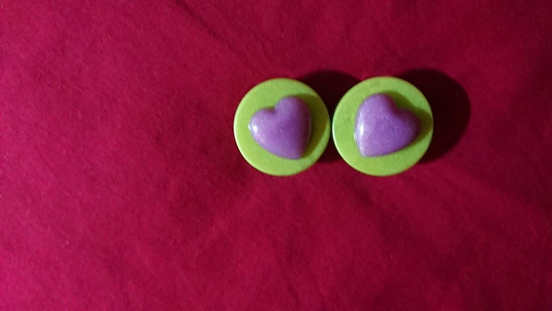 Green pearlescent with Big Heart embellishments resin plugs *PAIR*