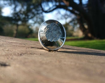 Oval Druzy Pyrite cabochon Sterling Silver Ring, volledig keurmerk 925