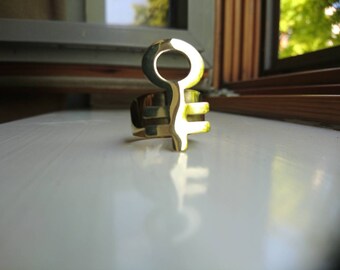 Alchemiesymbool van messing, messing ring hergebruikt, gerecycled, geüpcycled messing