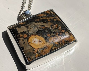 Grote Oceaan Jasper plaat cabochon Sterling Zilver open rug hanger