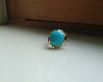 Messing met imitatie turkoois ronde cabochon messing ring hergebruikt, gerecycled, geüpcycled messing