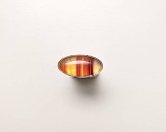 Turvy Long Oval Brass Statement Ring met gestreepte agaat cabochon edelsteen