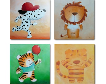 peinture sur toile au choix Prosper le chien dalmatien Sam le lion Barnabé le tigre Wilfried le tigre