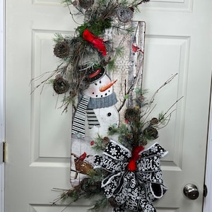 Snowman Door Hanger for Front Door, Christmas Front Door Hanger, Holiday Front Door, Whimsical Holiday Wreath, Winter Snowman Front Door