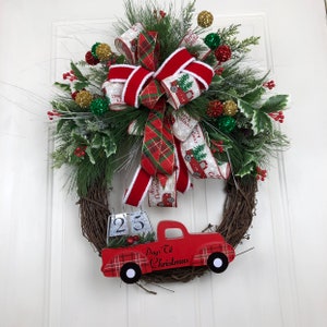 Red Truck Christmas Wreath, Christmas Front Door Wreath, Holiday Front Door, Whimsical Holiday Wreath, Christmas Wreath, Red Truck Decor