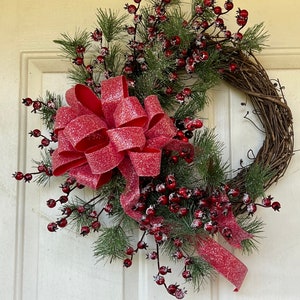 Christmas Front Door Wreath, Holiday Front Door, Whimsical Holiday Wreath, Christmas Wreath, Red and Green Christmas Wreath
