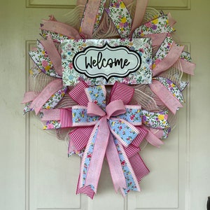 Floral Welcome Wreath for Your Porch, Spring Summer Flower Wreath for Front Door, Welcome Wreath for your Farmhouse Door