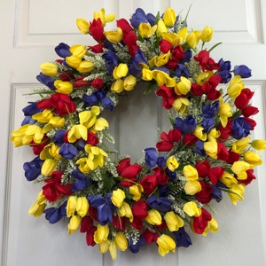 Tulip Wreath, Easter Wreath, Spring Wreath, Tulip Wreath for Front Door,  Spring Tulip Wreath, Purple, Yellow,Red Tulip Wreath, Mother's Day