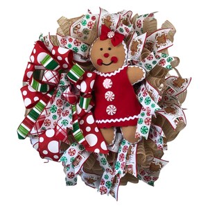 Gingerbread Girl Wreath, Gingerbread Wreath for Front Door, Gingerbread Wreath for Christmas, Holiday Front Door, Whimsical Holiday Wreath,