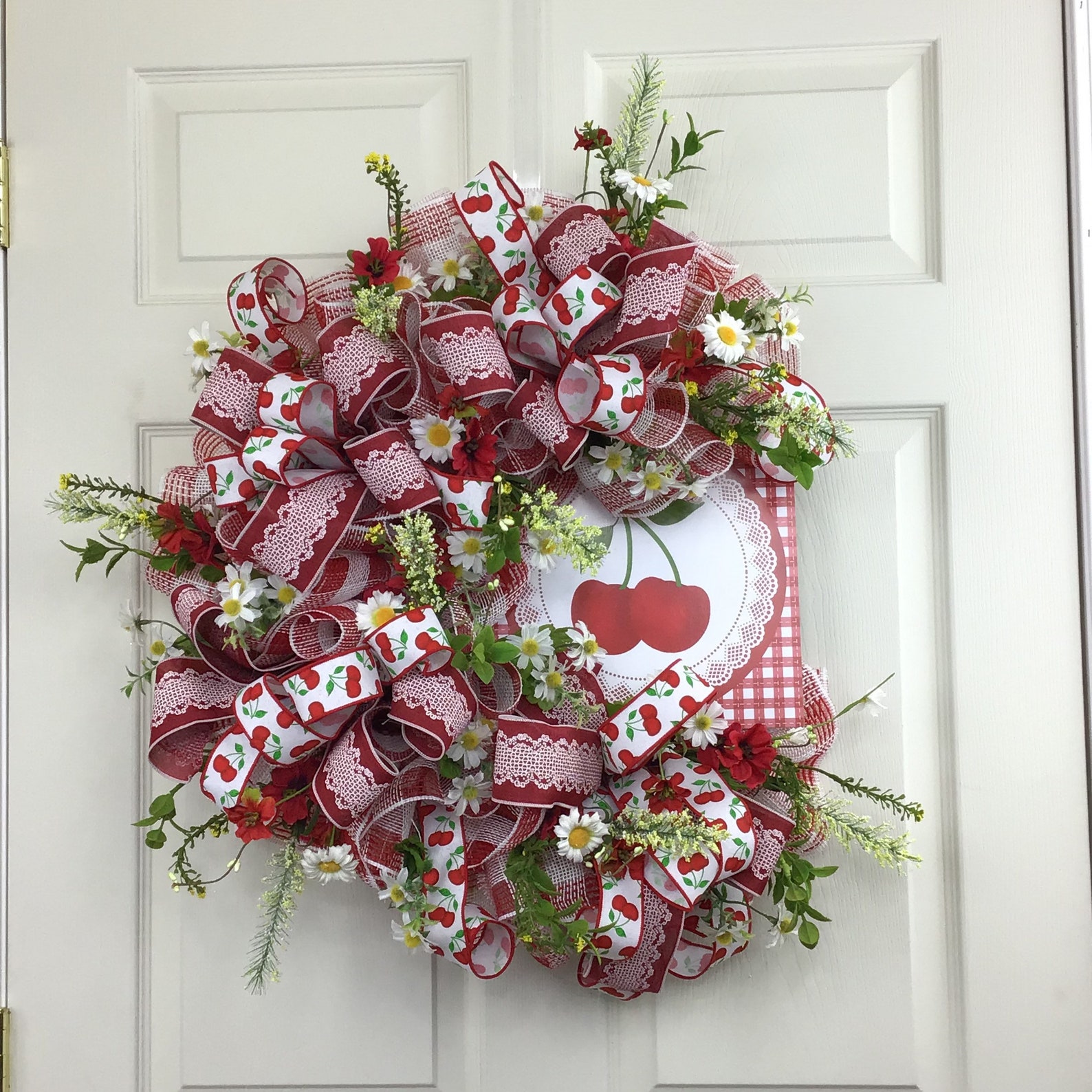 Seasonal cherry wreath cherry wreath for front door  etsy Seasonal cherry wreath cherry wreath for front door  etsy