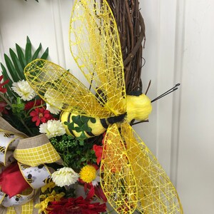 Bumble Bee Wreath, Bumblebee Front Door Wreath, Red Gerber Wreath ...