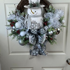 Winter Snowman Wreath for Front Door, Christmas Front Door Wreath, Holiday Front Door, Whimsical Holiday Wreath, Old Man Winter Door Wreath