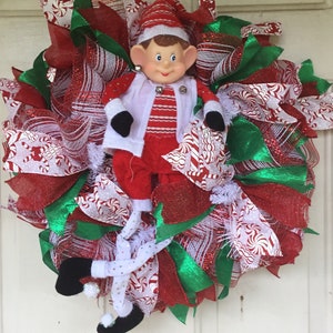 The Front Door Elf, Christmas Elf, Christmas Wreath for Front Door, Deco Mesh Wreath for Front Door, Whimsical Wreath, Christmas Mesh