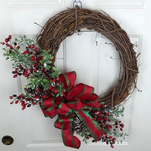 Christmas Front Door Wreath, Holiday Front Door, Whimsical Holiday Wreath, Christmas Wreath, Red and Green Christmas Wreath