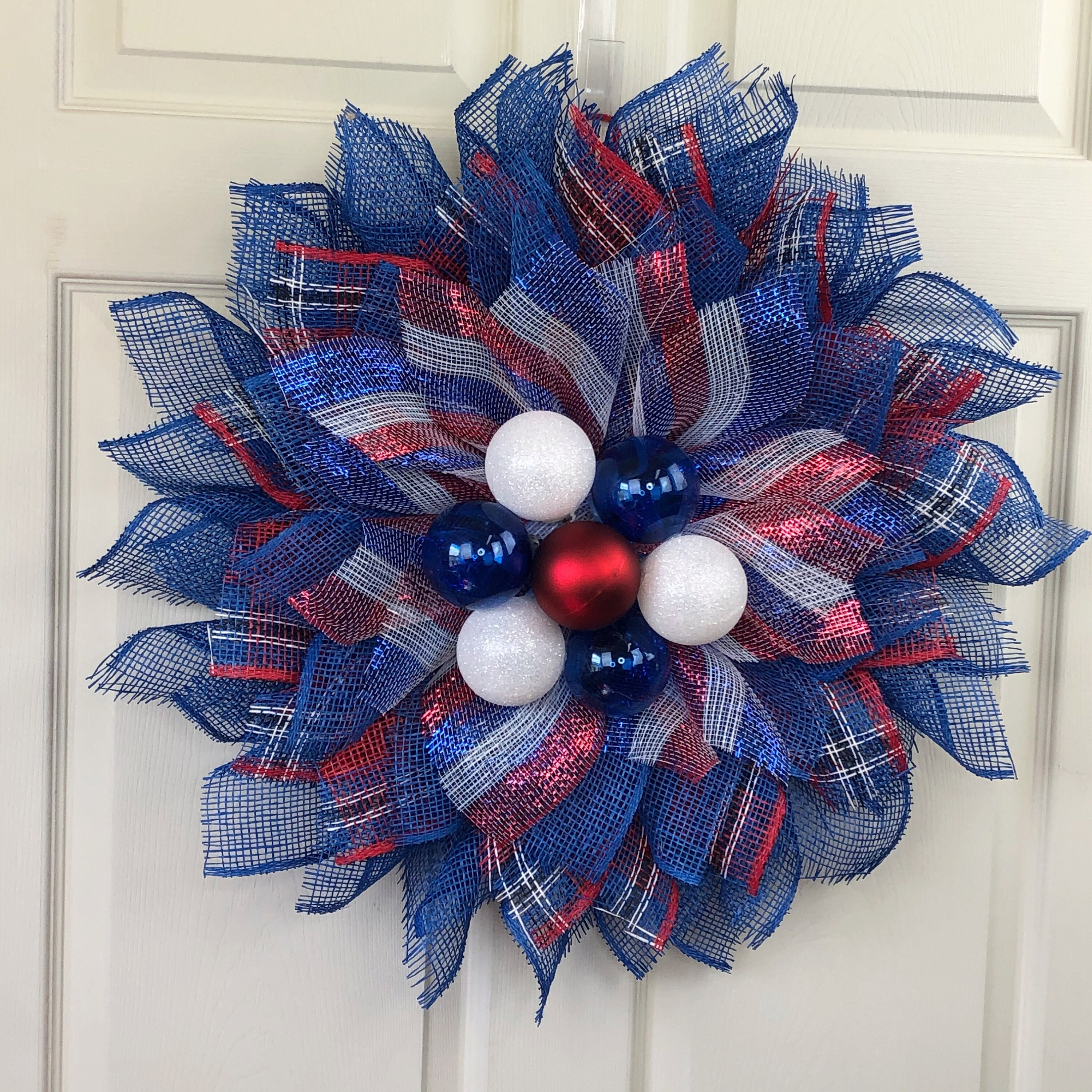 Red White Blue Flower Wreath Patriotic Wreath Independent Etsy