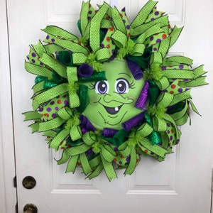Witch Wreath, Halloween Front Door Wreath, Halloween Deco Mesh Wreath , Halloween Front Door Decor, Spooky Halloween, Green Witch