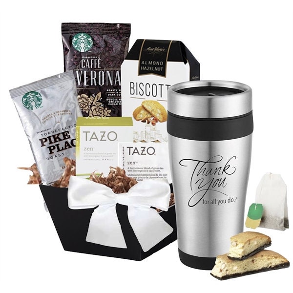 Thank You Tumbler with Starbucks Coffee, Tea & Cookie Basket