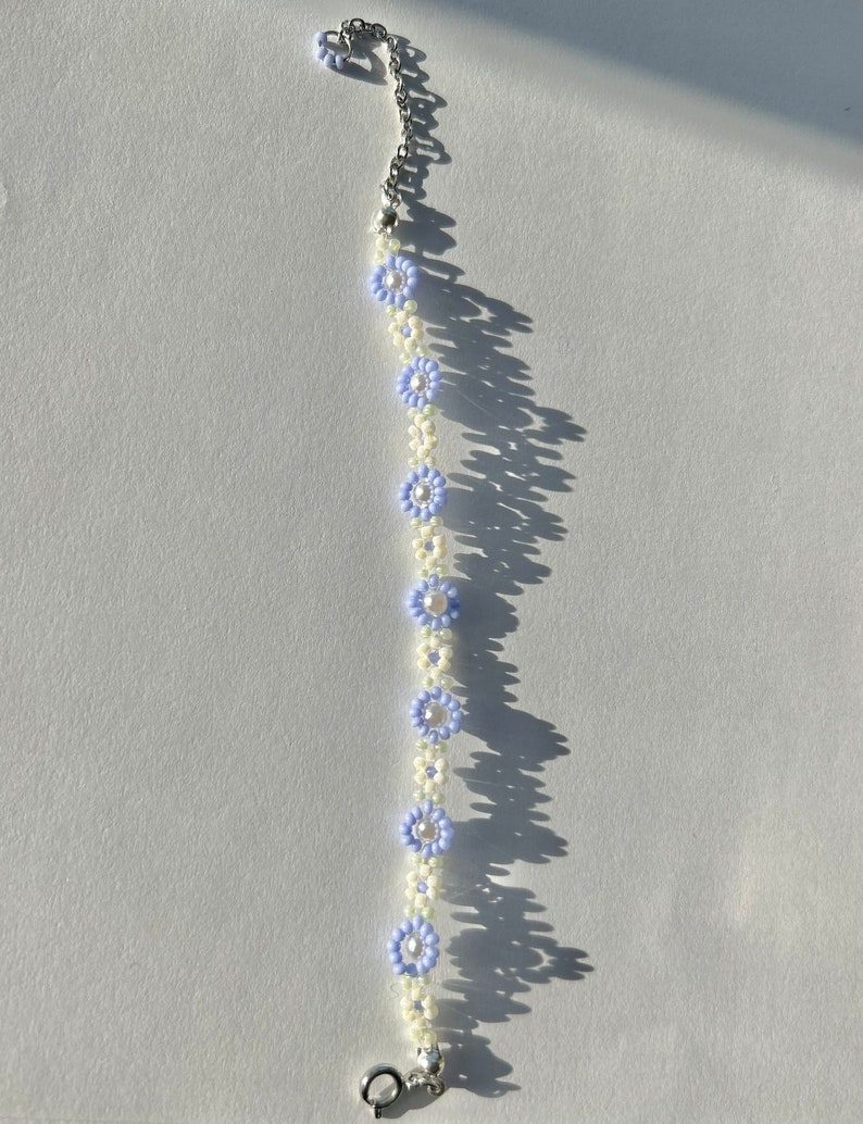Blue and Pearl Flower Beaded Bracelet Etsy