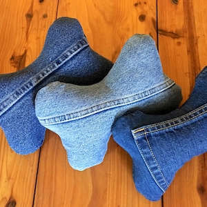 Large Upcycled denim dog toy, handcrafted dog gift, dog bone toy, upcycled pet toy