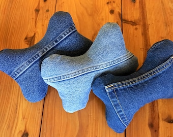 Large Upcycled denim dog toy, handcrafted dog gift, dog bone toy, upcycled pet toy