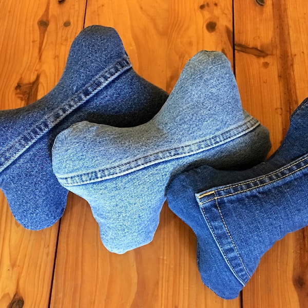 Large Upcycled denim dog toy, handcrafted dog gift, dog bone toy, upcycled pet toy
